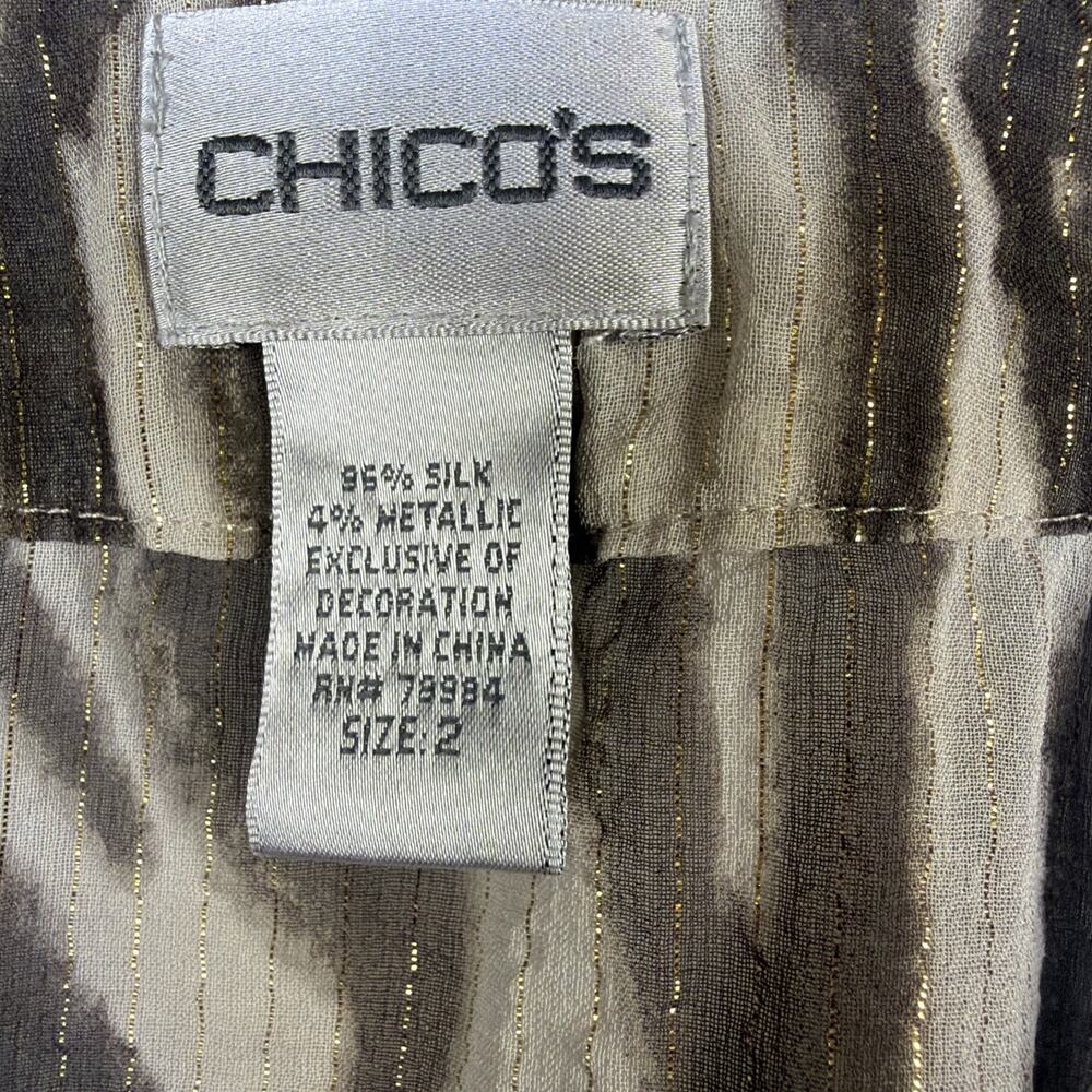 Chico's Animal Print Tunic Large silk brown gold bohemian beaded festival party - Picture 9 of 16